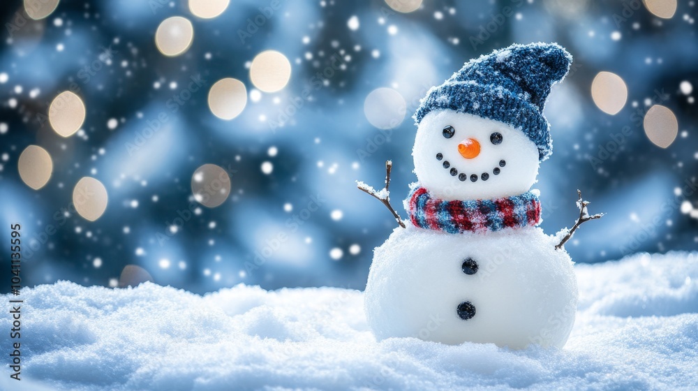 Joyful Snowman Smiling Against Dreamy Background Joyful Snowman Smiling Against Dreamy Background