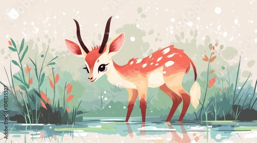 The Lechwe is an antelope species that inhabits wetland areas of central Africa photo