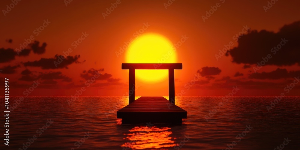 Sunset over water with a pier silhouette, Waterfront sunset with pier silhouette Sunset over water with a pier silhouette, Waterfront sunset with pier silhouette