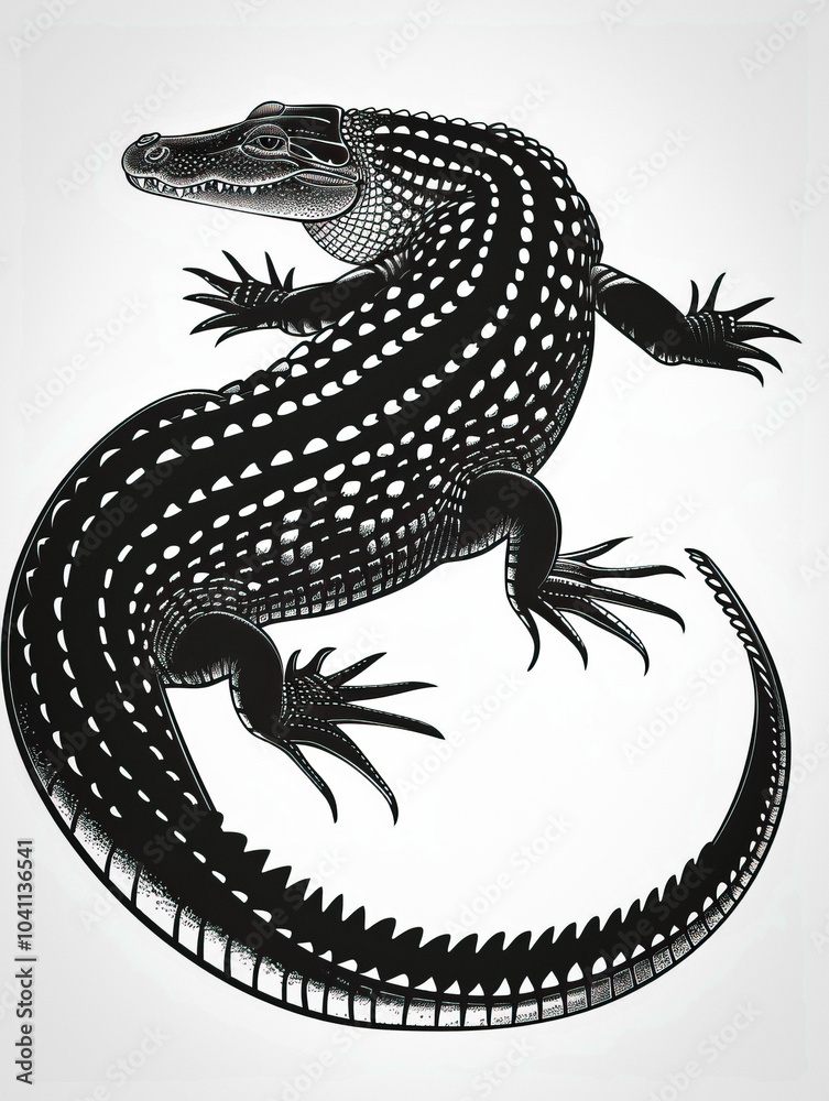 Fototapeta premium alligator silhouette black and white isolated illustration