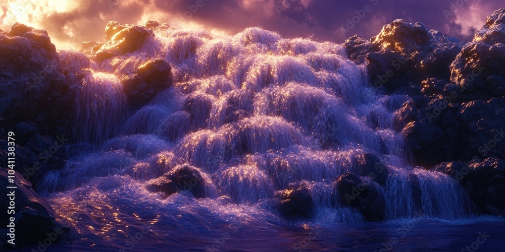 Naklejka premium Majestic Dynjandi waterfall cascading down rocks, Majestic waterfall cascading down rocks