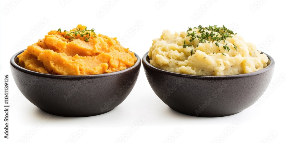 Three bowls of creamy mashed potatoes Three bowls of creamy mashed potatoes