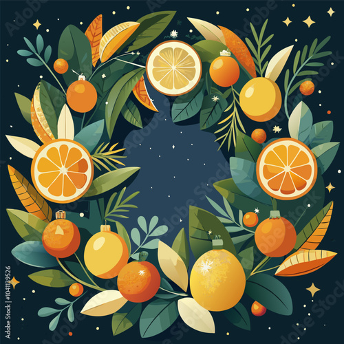 Festive citrus wreath with oranges and lemons for seasonal decor