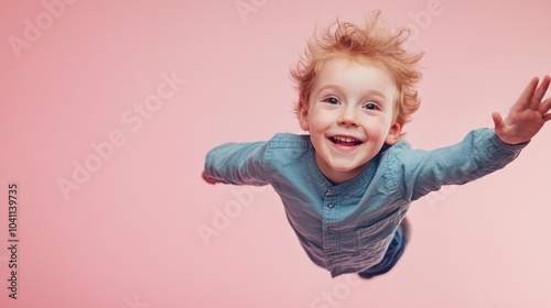 A young boy soaring through the air with joy and excitement