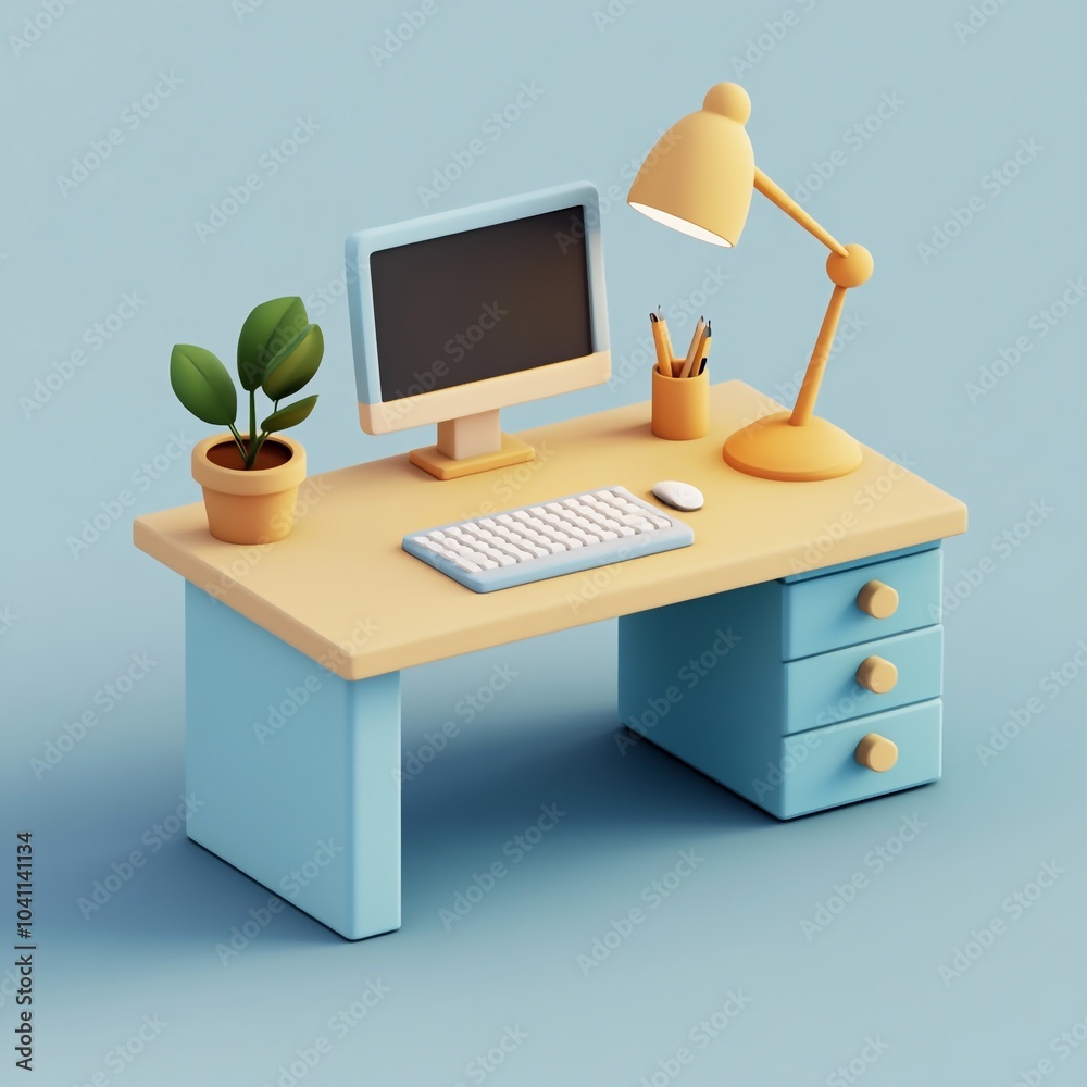 3D Desk with Lamp Icon: Workspace and Study Symbol Illustration Logo 3D Desk with Lamp Icon: Workspace and Study Symbol Illustration Logo