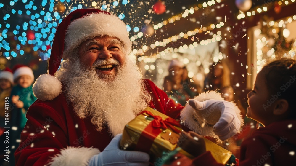 Joyful Santa Assists Children with Holiday Gifts Joyful Santa Assists Children with Holiday Gifts