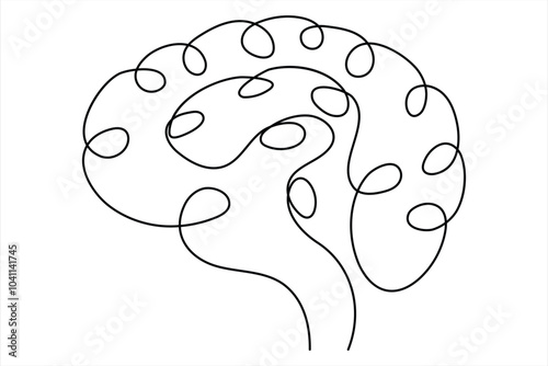 Continuous one line drawing of human brain hand drawn minimalism style isolated on white background
