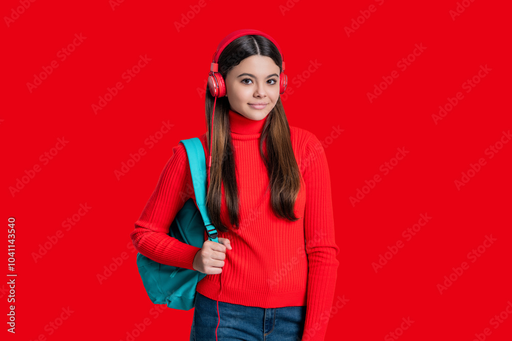 Back to school. Knowledge day. Concept of education. Teen girl student isolated on red. September 1. High school education. Knowledge through eLearning. Teen girl carry backpack Back to school. Knowledge day. Concept of education. Teen girl student isolated on red. September 1. High school education. Knowledge through eLearning. Teen girl carry backpack