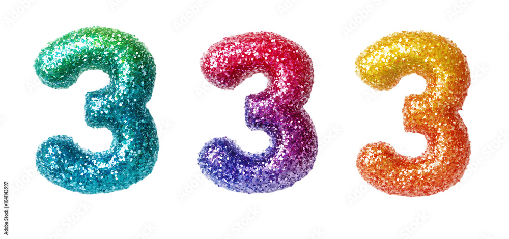 set of a Rainbow glitter pop number collection isolated transparent background set of a Rainbow glitter pop number collection isolated transparent background
