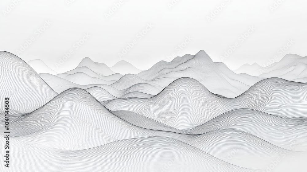 Obraz premium Elegant mountain line art backdrop featuring a luxurious black and white wallpaper design suitable for covers and invitations
