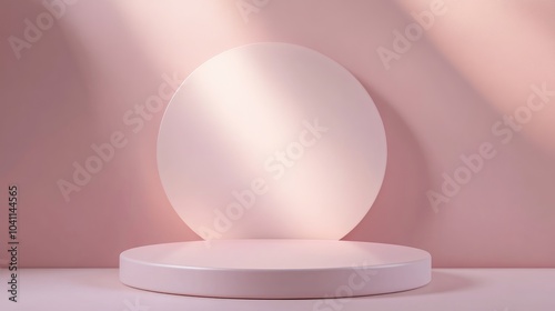 Pink 3D circular podium displayed in a pastel backdrop with minimalistic studio lighting photo