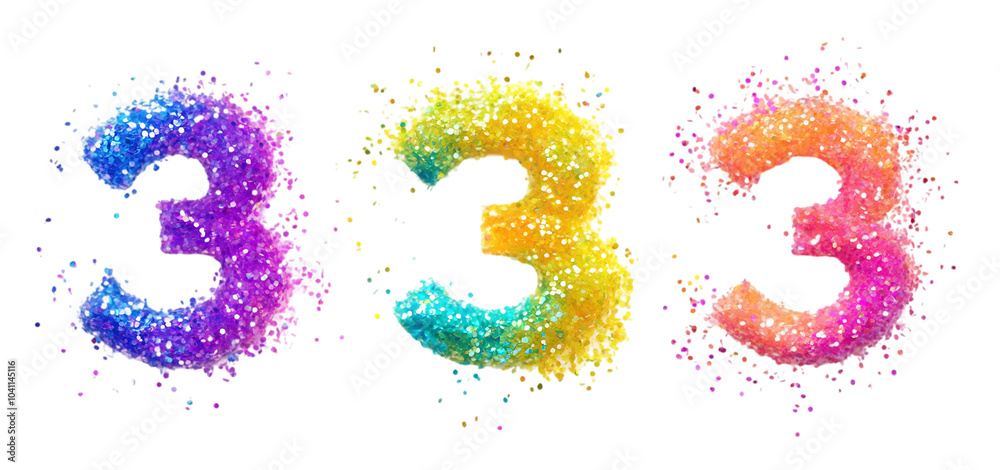 set of a Rainbow glitter pop number collection isolated transparent background set of a Rainbow glitter pop number collection isolated transparent background
