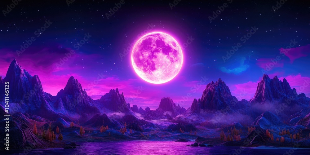 Bright Full Moon in the Night Sky, Illuminated Night Sky with Full Moon Bright Full Moon in the Night Sky, Illuminated Night Sky with Full Moon