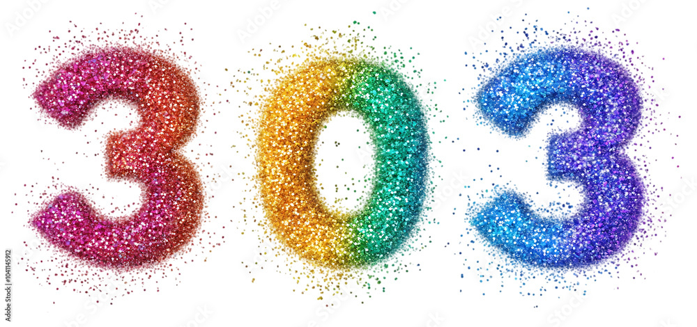 set of a Rainbow glitter pop number collection isolated transparent background set of a Rainbow glitter pop number collection isolated transparent background