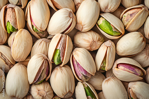 Close up of a bunch of green and white pistachio nuts