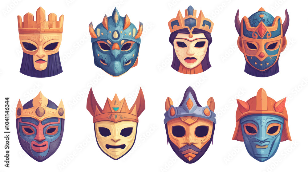 Set of masks icons, 2D cartoon Set of masks icons, 2D cartoon