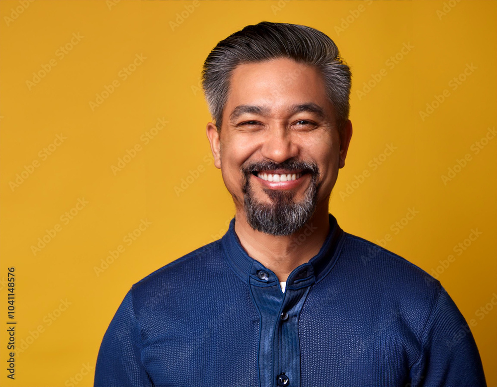 Fototapeta premium Studio Portrait of Handsome Mature Man Happily Smiling