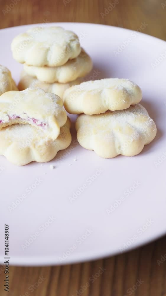 strawberry flour cookies in close-up strawberry flour cookies in close-up
