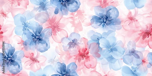 Delicate floral watercolor repeating design in gentle pastel hues, ideal for cosmetics or various applications.
