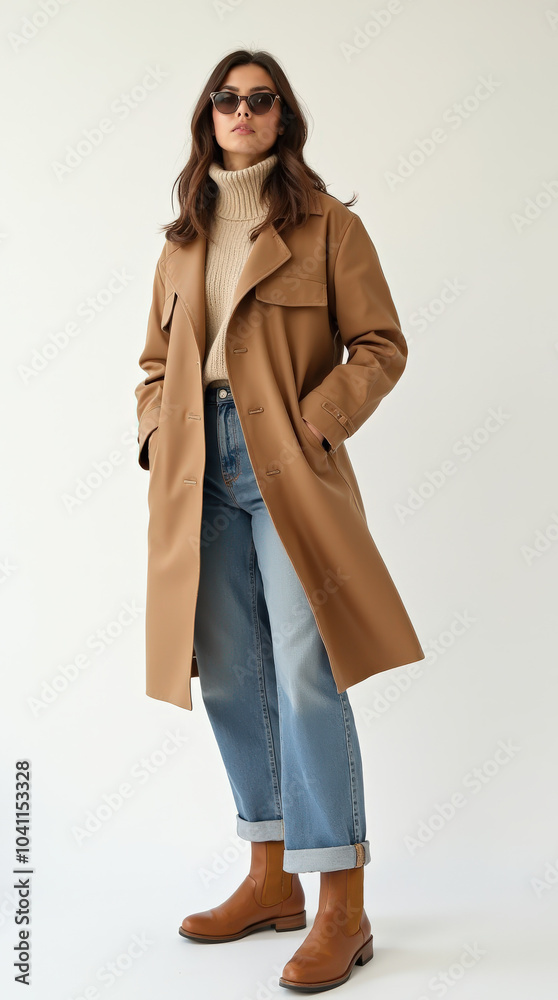 Neutral Fall Fashion Model Portrait in Stylish Outfit for Women – Elegant Coat, Jacket, and Layered Look for Autumn Fashion Photography Neutral Fall Fashion Model Portrait in Stylish Outfit for Women – Elegant Coat, Jacket, and Layered Look for Autumn Fashion Photography