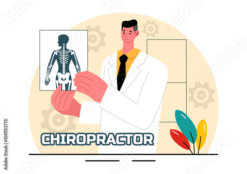 Chiropractor Vector Illustration of a Patient Undergoing Physiotherapy Rehabilitation with an Osteopathy Specialist and Receiving Natural Treatment