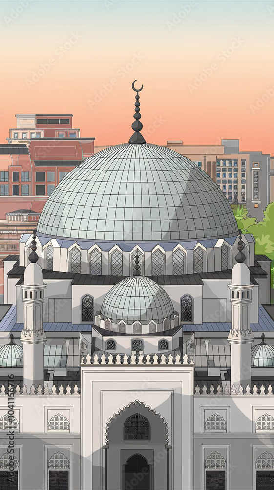 Obraz premium Mosque illustration design on vertical 31.