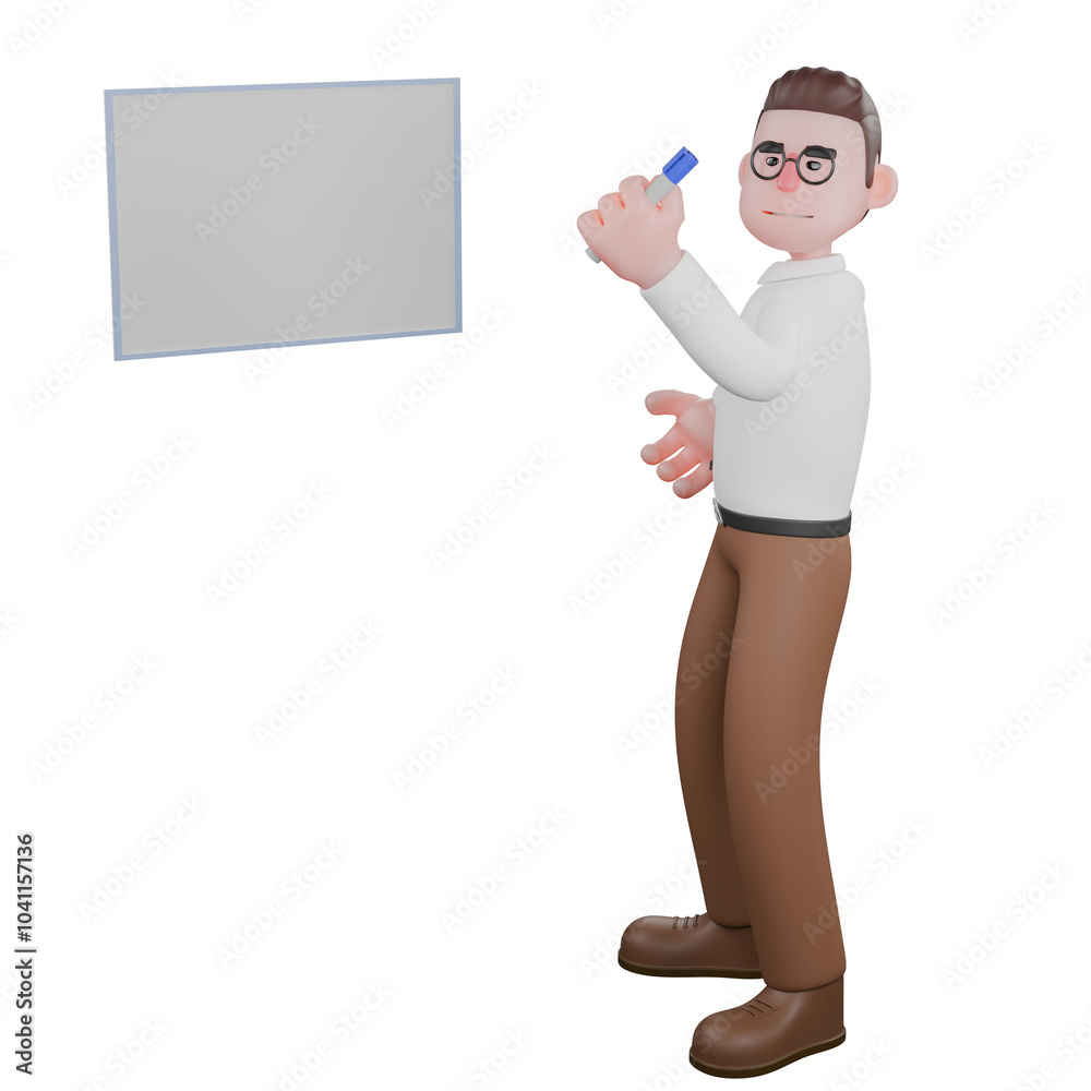 Male Sociologist 3D Model. A male sociologist is standing in front of a whiteboard holding a pen. Cartoon Illustration Male Sociologist 3D Model. A male sociologist is standing in front of a whiteboard holding a pen. Cartoon Illustration