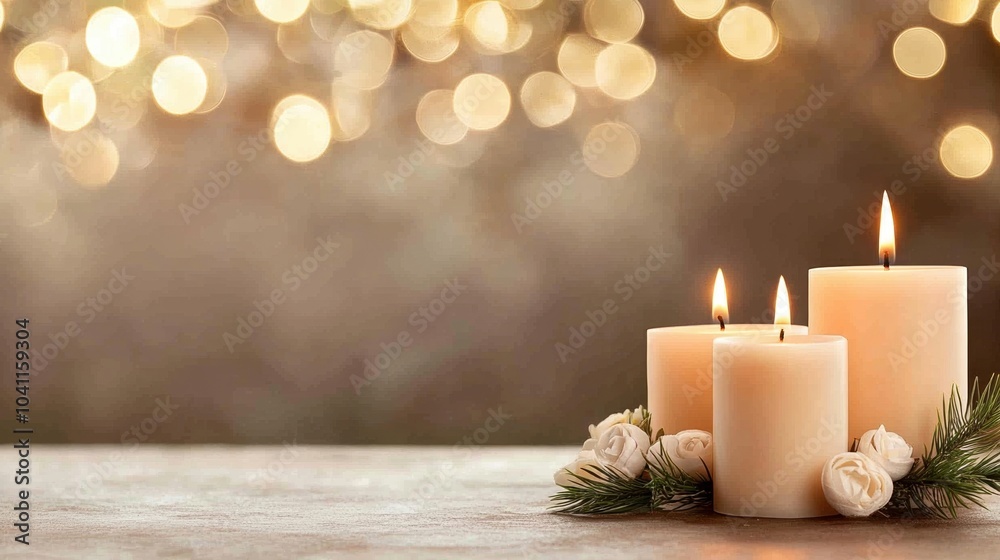 Warm candlelight with soft bokeh background, creating a cozy and inviting atmosphere.