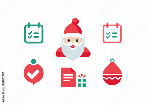 Christmas planning icons featuring santa, checklist calendars, and holiday decorations