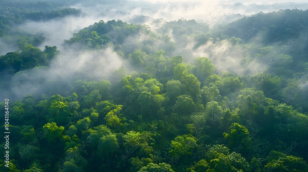aerial view of a misty forest landscape with dense green trees and foggy clouds aerial view of a misty forest landscape with dense green trees and foggy clouds