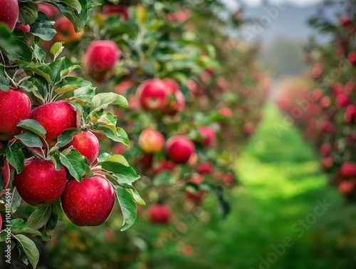 Red Apples on a Branch in an Orchard