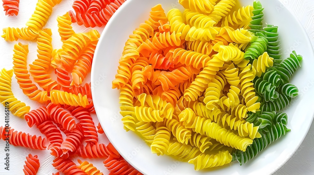 A digitally rendered image of a pasta dish featuring a plate of pasta with vibrant swirling holograms of neon colored sauce hovering above it A digitally rendered image of a pasta dish featuring a plate of pasta with vibrant swirling holograms of neon colored sauce hovering above it