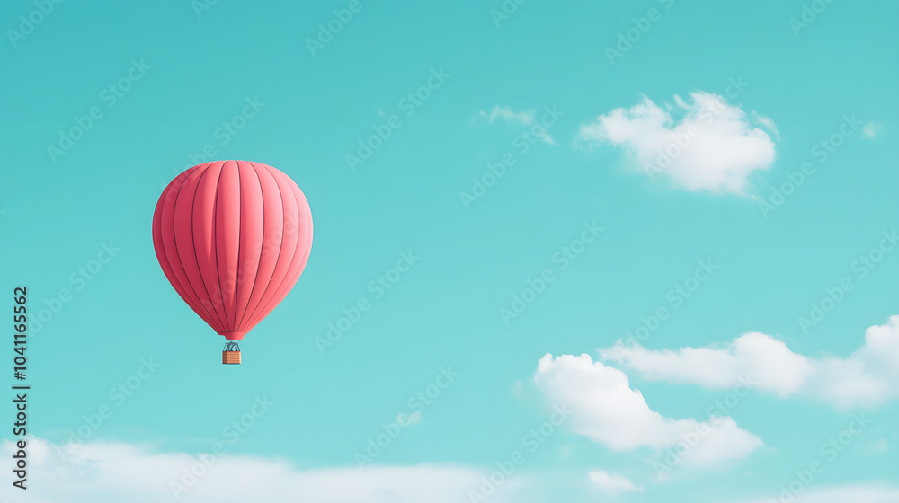 Obraz premium Pink Hot Air Balloon Soaring Through a Blue Sky with White Clouds