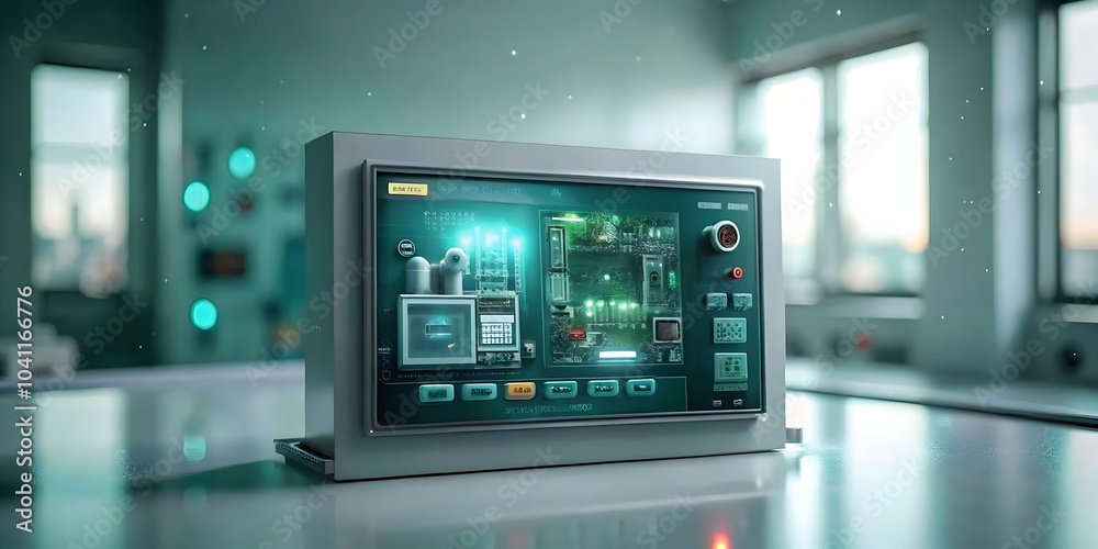 Glossy AI Assisted Manufacturing Control Panel Background with Digital Interfaces for Advanced Production Management and Holographic Elements - Ample Copy Space for Photo Stock Concept Glossy AI Assisted Manufacturing Control Panel Background with Digital Interfaces for Advanced Production Management and Holographic Elements - Ample Copy Space for Photo Stock Concept