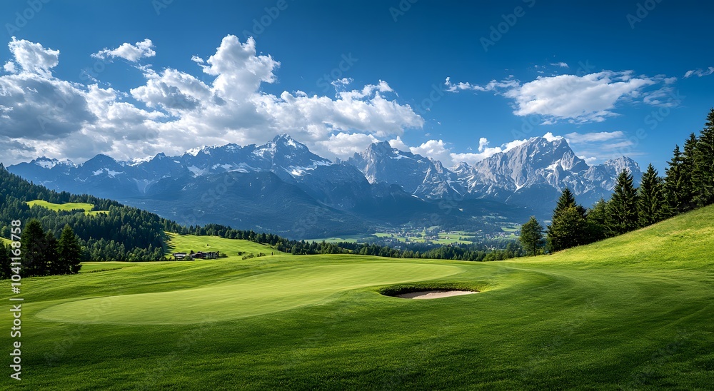 Naklejka premium beautiful golf course nestled in the mountains