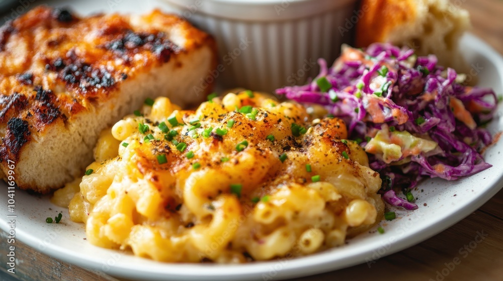 Macaroni and Cheese with Red Cabbage Salad and Bread Macaroni and Cheese with Red Cabbage Salad and Bread