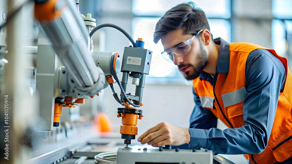 Candid Photo Technician AI Powered Machinery Factory Maintenance Support Role High Tech Manufacturing Ample Copy Space Stock Photo Concept Candid Photo Technician AI Powered Machinery Factory Maintenance Support Role High Tech Manufacturing Ample Copy Space Stock Photo Concept