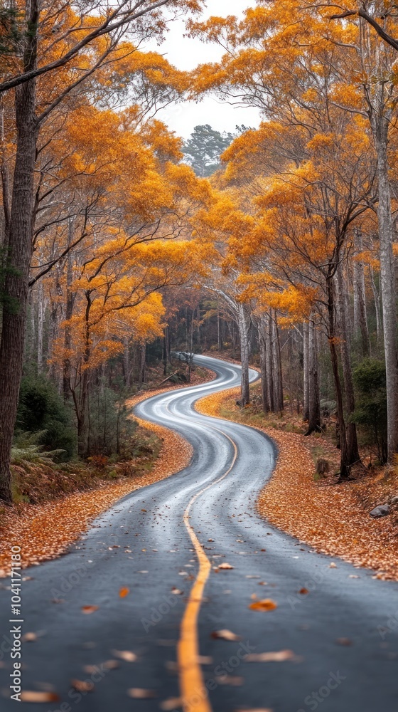 Fototapeta premium Autumn Road Through the Trees - A Photo