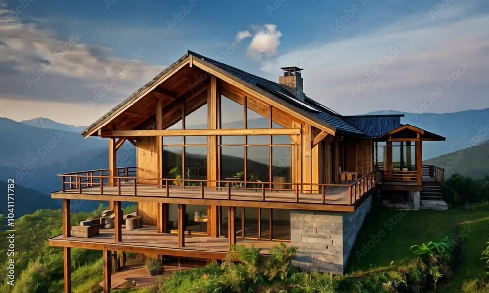 A house on a mountain with a beautiful view A house on a mountain with a beautiful view