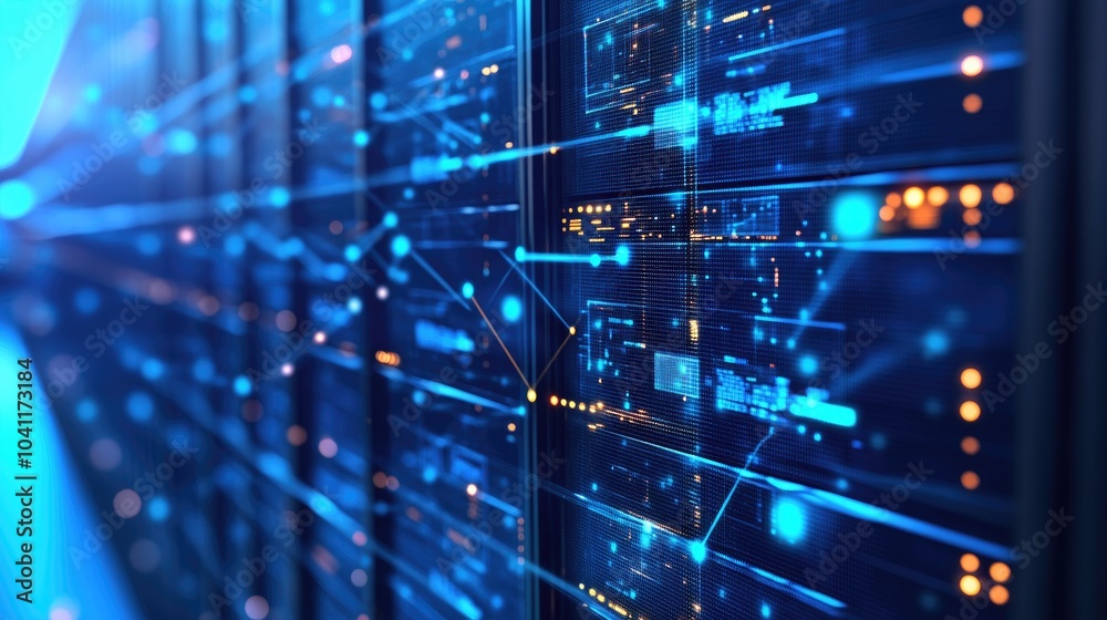 Data Center Technology: Servers, Networks & Digital Infrastructure with Blue Lights Data Center Technology: Servers, Networks & Digital Infrastructure with Blue Lights