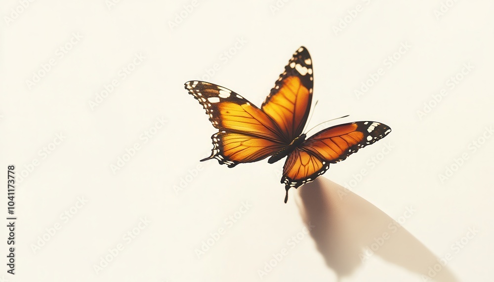 Obraz premium A Single Orange Butterfly with Black and White Markings Against a White Background