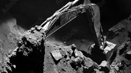 Excavator Arm Reaching into a Pile of Gravel photo