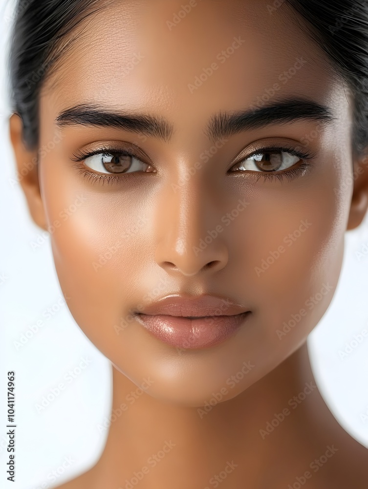 Alluring Close Up Portrait of Elegant Indian Woman with Flawless Luminous Skin and Serene Expression Alluring Close Up Portrait of Elegant Indian Woman with Flawless Luminous Skin and Serene Expression