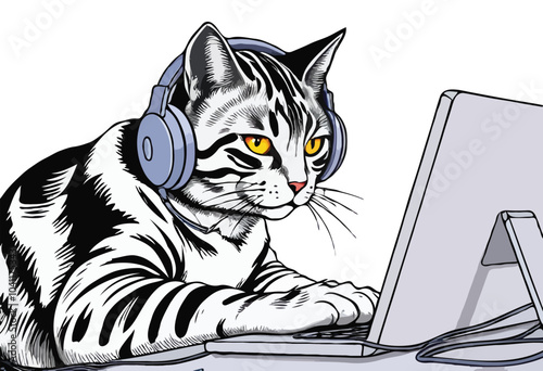 A cat freelancer working with his laptop