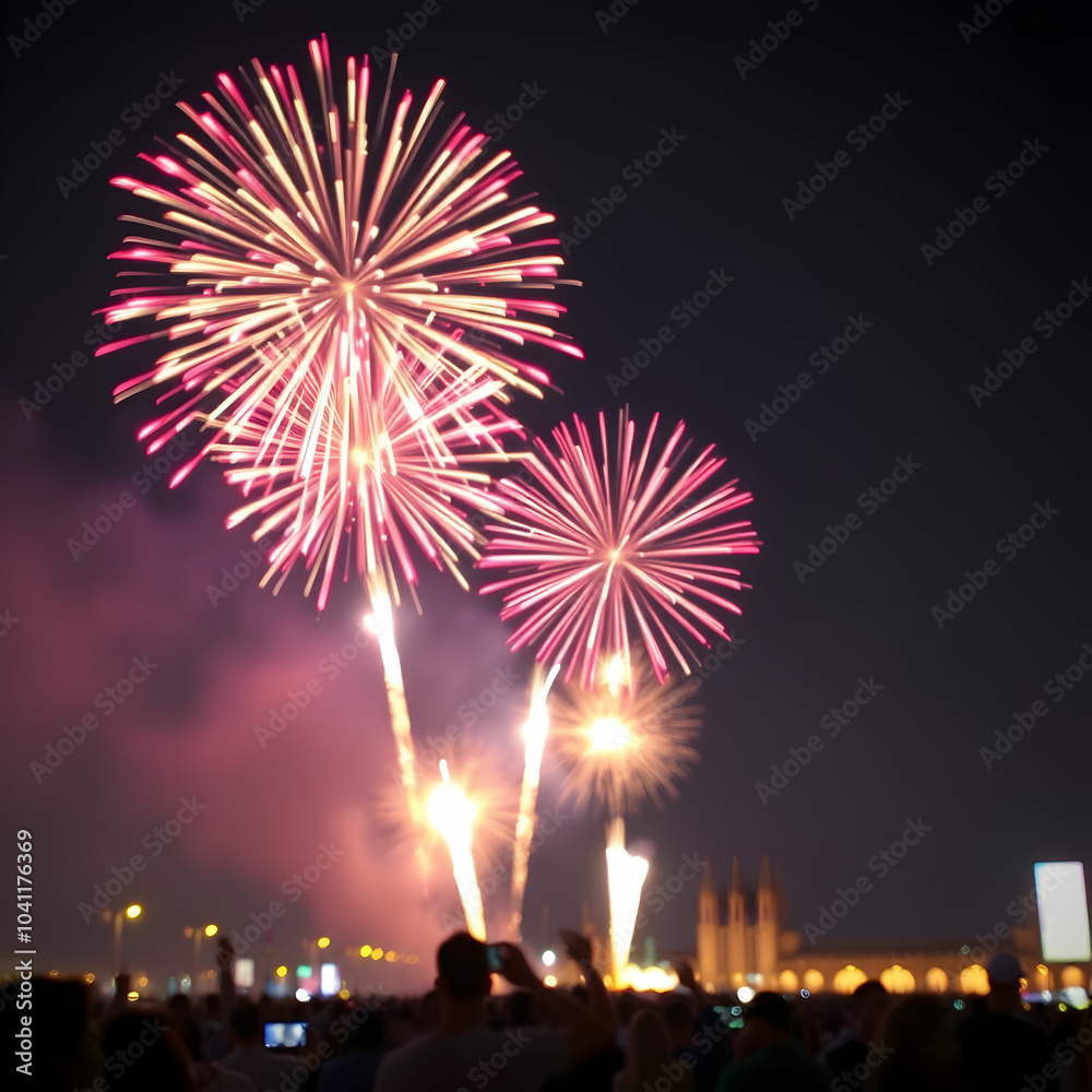 Fireworks with fireworks on the background Fireworks with fireworks on the background