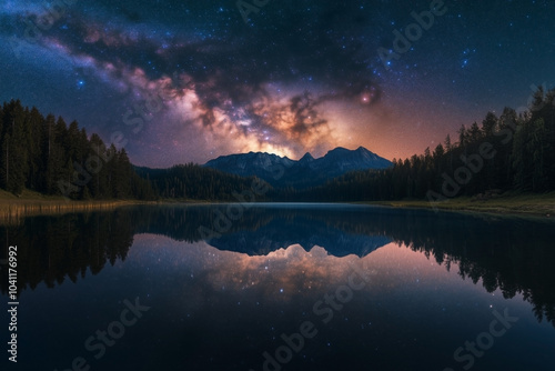 Wallpaper Mural Milky Way reflected perfectly in a calm lake Torontodigital.ca