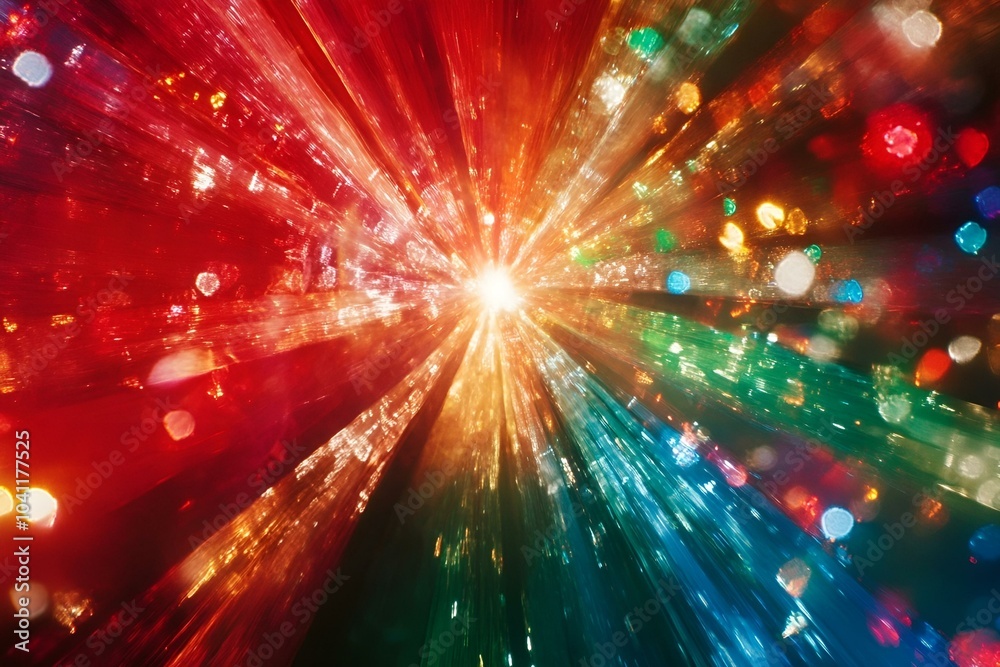 Fototapeta premium A brilliant explosion of RGB light emanates from the center. With beams of light shooting out in every direction, it looks like glass and is translucent. It creates exciting and energetic colors.