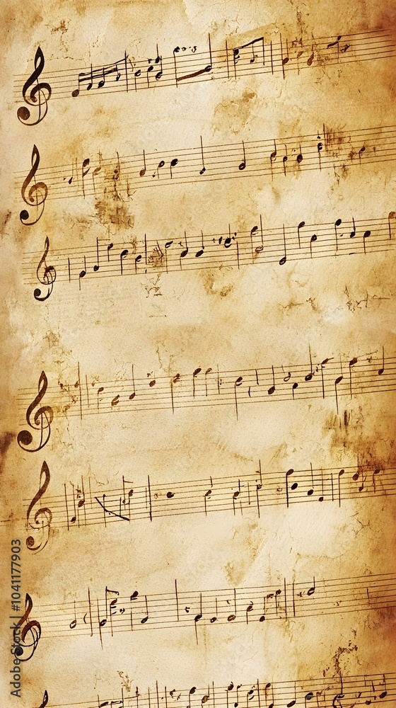 Fototapeta premium Vintage Parchment Music Sheet with Faded Handwritten Notes and Melody