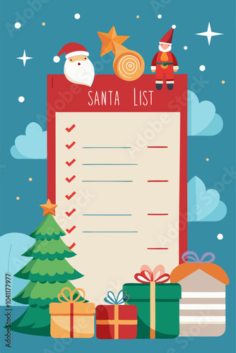 Santa's christmas list with gifts and holiday decorations for festive planning