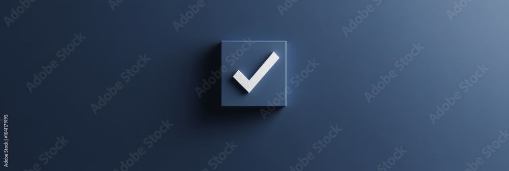 The image features a white 3D check mark prominently placed on a box, set against a dark blue background, embodying a minimalistic design. The image features a white 3D check mark prominently placed on a box, set against a dark blue background, embodying a minimalistic design.